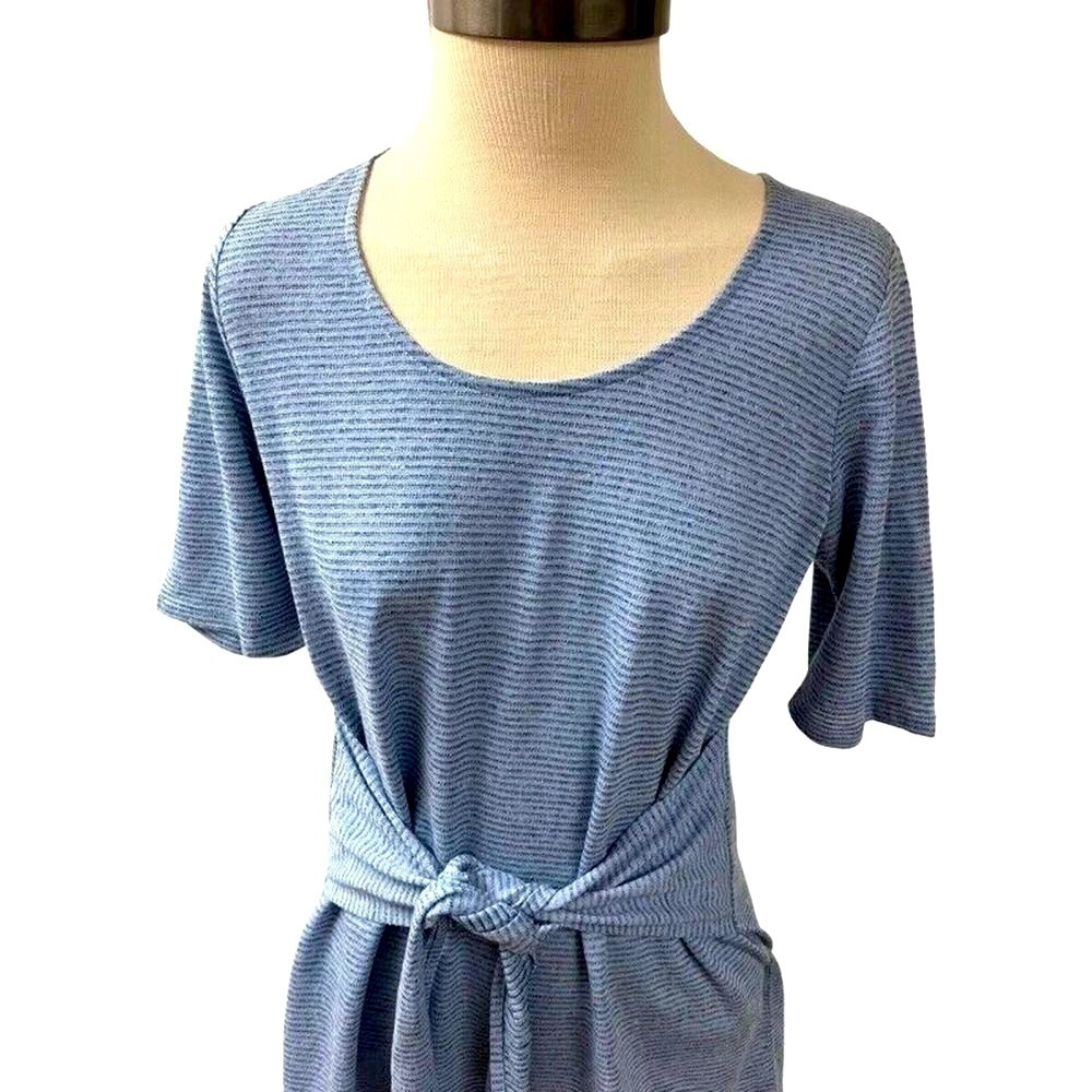 PURE JILL Womens Stripe Tie Front Top SIZE XS Short Sleeve Linen Modal Blue NEW - Picture 4 of 8